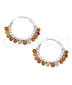 Sterling silver 925 hoop earrings with Orange Agate stones 16mm