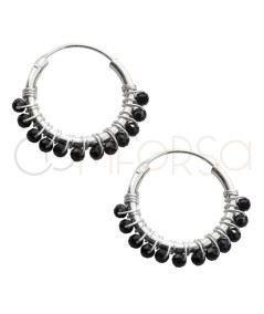 Arracadas con piedras Espinela negra 16mm Plata 925