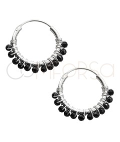 Sterling silver 925 hoop earrings with Black Spinel stones 16mm