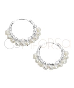 Sterling silver 925 hoop earrings with pearls 14mm