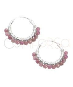 Pendiente de aro con piedras Pink Tourmaline 14mm Plata 925