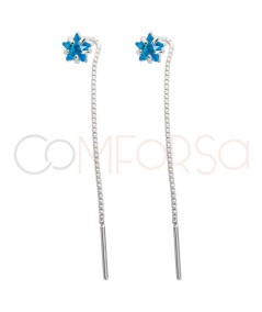 Arete cadena con circonia estrella Agua marina 5cm Plata 925