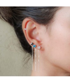 Arete cadena con circonia estrella Agua marina 5cm Plata 925