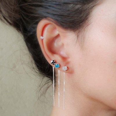 Arete cadena con circonia estrella Jet 5cm Plata 925