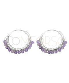 Sterling silver 925 hoop earrings with Amethyst stones 12mm