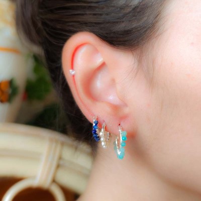 Sterling silver 925 hoop earrings with Lapis lazuli stones 12mm