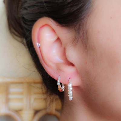 Sterling silver 925 hoop earrings with Orange Agate stones 12mm