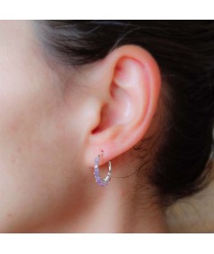 Sterling silver 925 hoop earrings with Amethyst stones 16mm