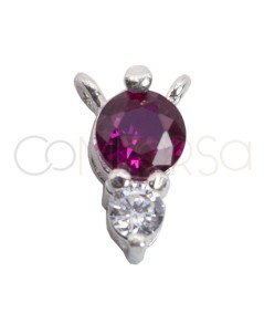 Sterling silver 925 double zirconia pendant Ruby 5 x 10mm