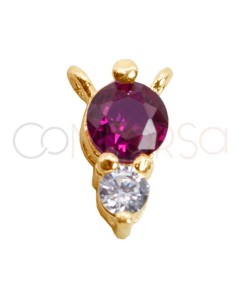 Gold-plated sterling silver 925 double zirconia pendant Ruby 5 x 10mm