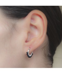 Sterling silver 925 hoop earrings with Black Spinel stones 14mm