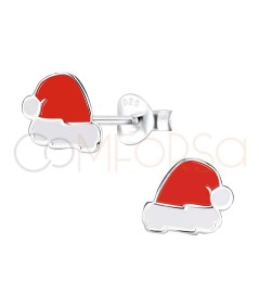 Sterling silver 925 enameled Father Christmas hat earring 8 x 7mm
