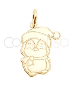 Gold-plated sterling silver 925 penguin with hat pendant 10 x 15mm