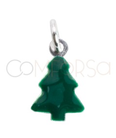 Sterling silver 925 green enameled Christmas tree pendant 7.5 x 12mm