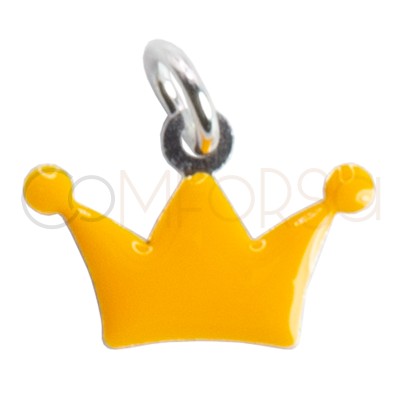 Colgante corona con esmalte amarillo 13.5 x 10mm plata 925