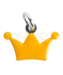 Dije corona con esmalte amarillo 13.5 x 10mm plata 925