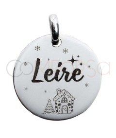 Engraving + Sterling silver 925 snow globe medallion with customized name 20mm