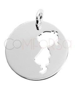 Engraving + Sterling silver 925 cut-out girl medallion 15mm