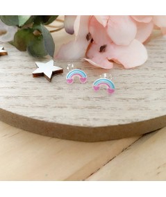 Sterling silver 925 rainbow with glitter heart earrings 9 x 6mm