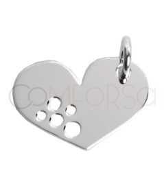 Sterling silver 925 plain heart pendant with cut-out circles 15 x 11mm
