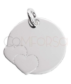 Engraving + Sterling silver 925 plain medallion with hearts 15mm