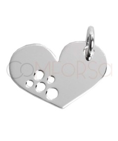 Grabación + Dije corazón liso con círculos calados 15 x 11 mm Plata 925