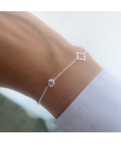 Sterling silver 925 bracelet with clover & zirconia connector