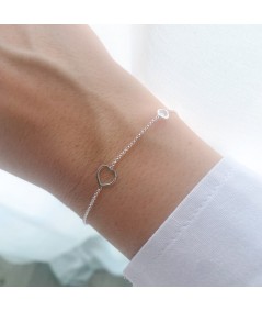 Pulsera con entrepieza corazón y circonita Plata 925