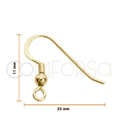 Sterling silver 925 Earhook long with ring and round bead 11 x 22 mm