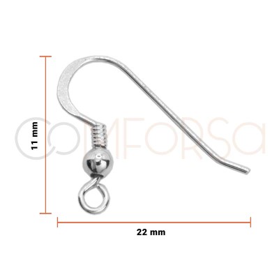 Sterling silver 925 Earhook long with ring and round bead 11 x 22 mm