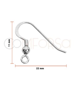 Gancho hippie con bolita 11 x 22mm plata 925 ml