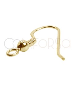 Sterling silver 925 gold-plated hook earring with ball 9 x 17 mm