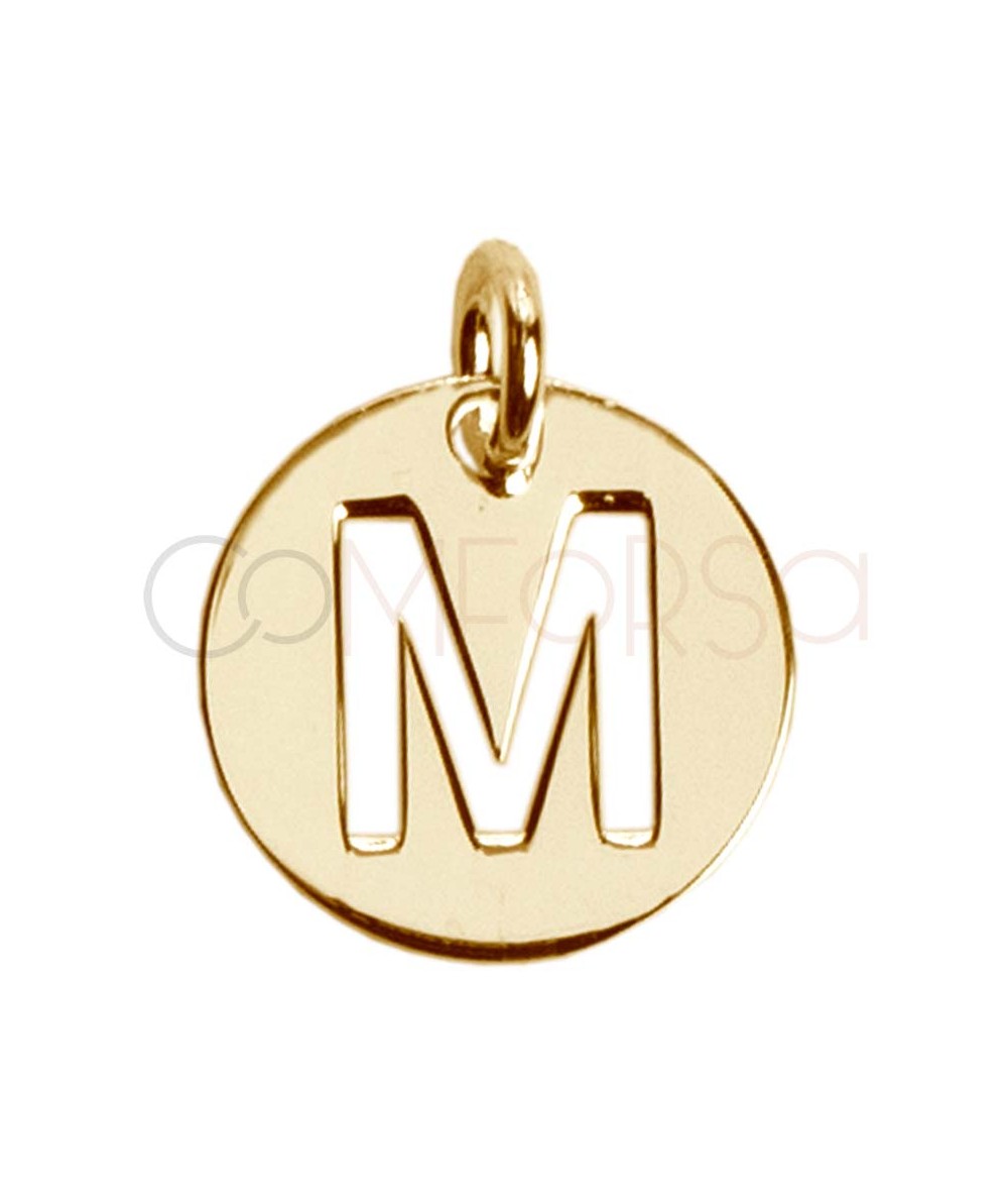 Colgante letra M calada 12mm Plata chapada en oro