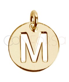 Dije letra M calada 12mm Plata chapada en oro