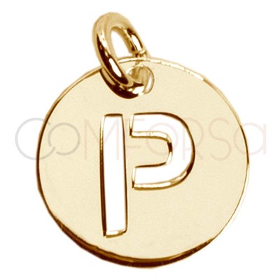 Colgante letra P calada 12mm Plata chapada en oro
