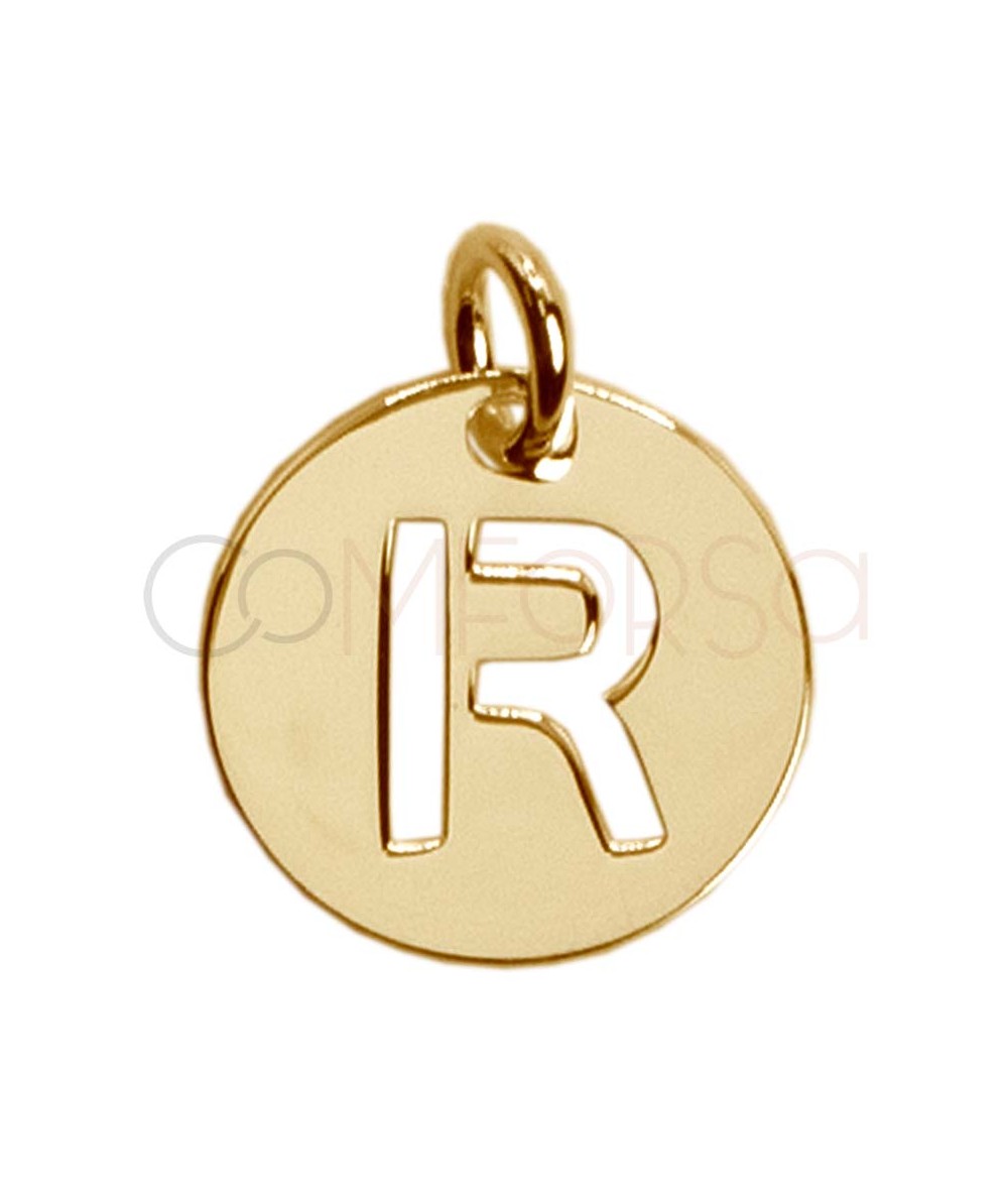 Colgante letra R calada 12mm Plata chapada en oro