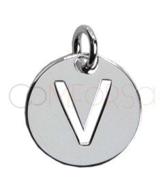 Sterling silver 925 cut-out letter V pendant 12mm
