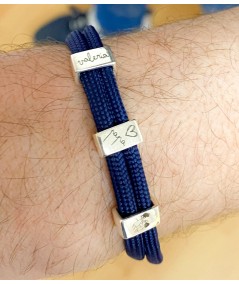 Bracelet with 3 customizable rectangular connectors and navy blue parachute cord