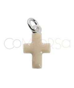 Colgante cruz con esmalte cream 8 x 13.5mm Plata 925