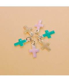 Sterling silver 925 enameled cross pendant Light Pink 8 x 13.5mm