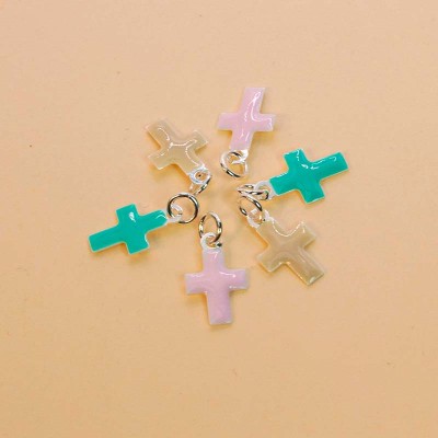 Sterling silver 925 enameled cross pendant Mint Green 8 x 13.5mm