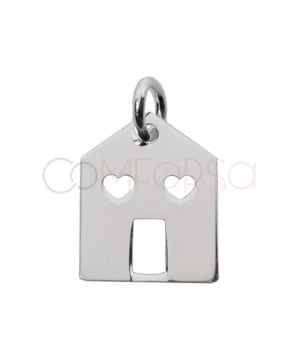 Colgante casita con ventanas corazón 10 x 13mm Plata 925