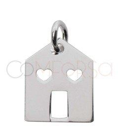 Colgante casita con ventanas corazón 10 x 13mm Plata 925