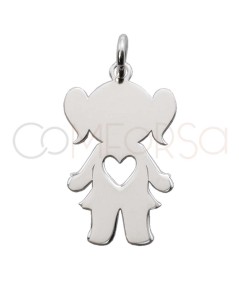 Sterling silver 925 girl with cut-out heart pendant 12 x 20mm