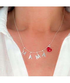 Sterling silver 925 choker with “mama” letter pendants and red heart