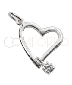 Dije corazón irregular calado con circonita 13 x 14mm Plata 925