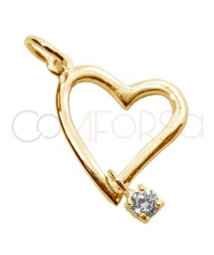 Dije corazón irregular calado con circonita 13 x 14mm Plata chapada en oro