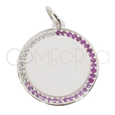 Dije medallón circonitas con degradado rosa 20mm Plata 925