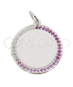 Dije medallón circonitas con degradado rosa 20mm Plata 925