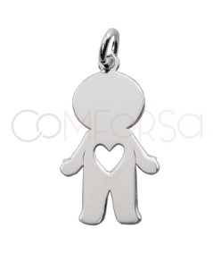 Engraving + Sterling silver 925 boy with cut-out heart pendant 12 x 20mm